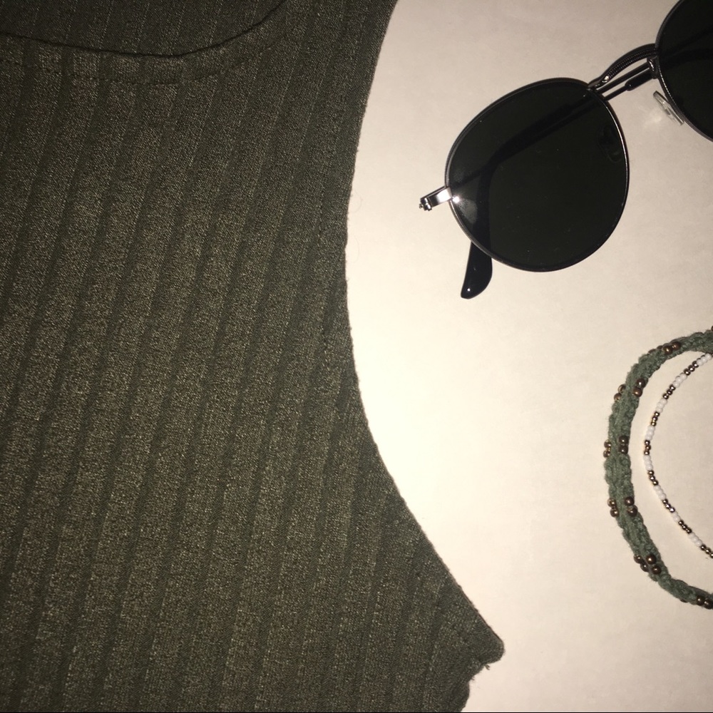 army green mock neck crop top